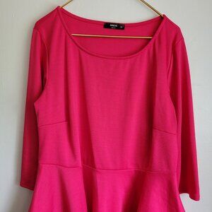 Ninexis top Pink Loose puff three quarter sleeves Plus Size XXL Polyester